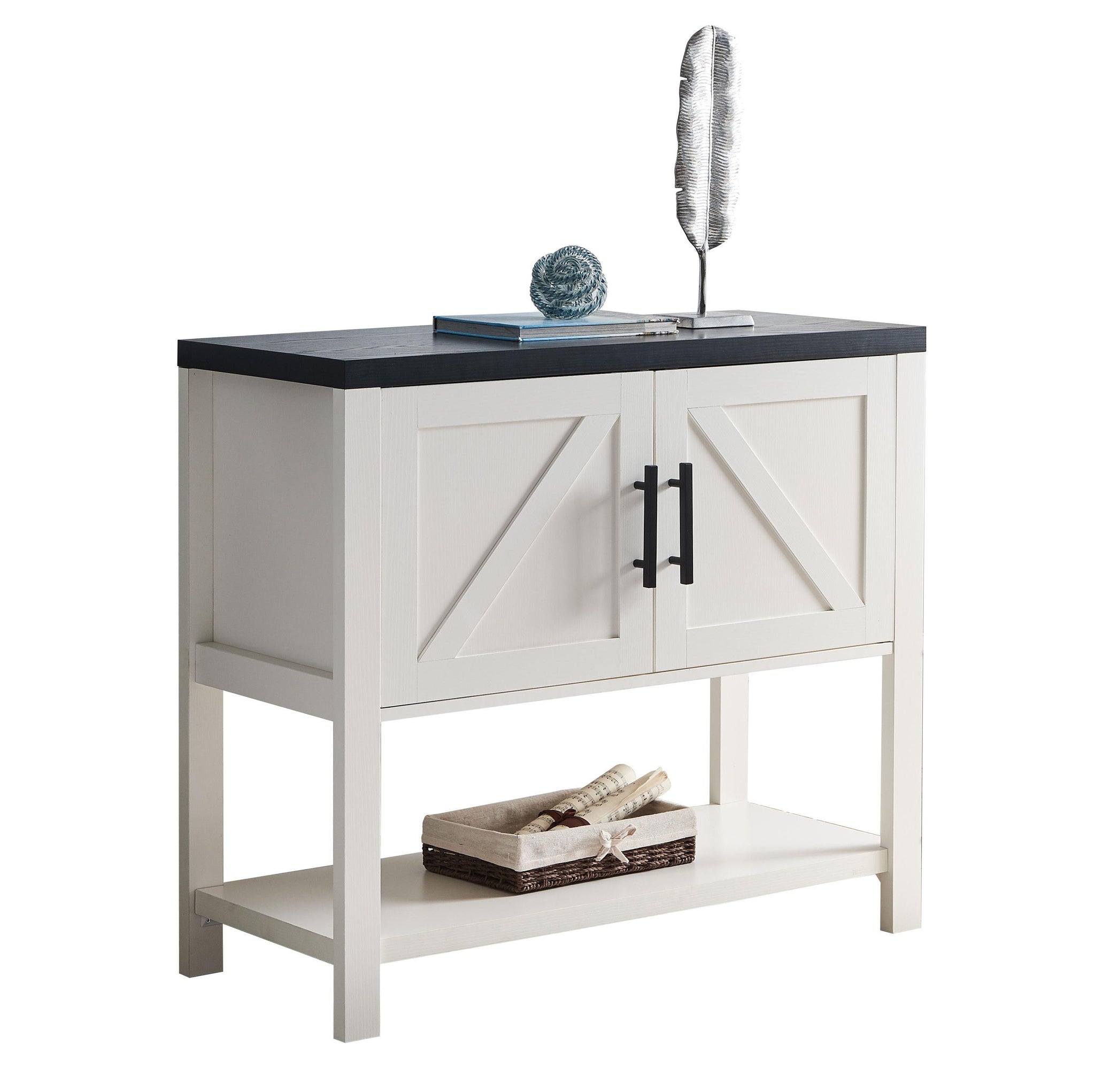 Duquette 2-Door Modern Storage Console Table, White & Black Wood