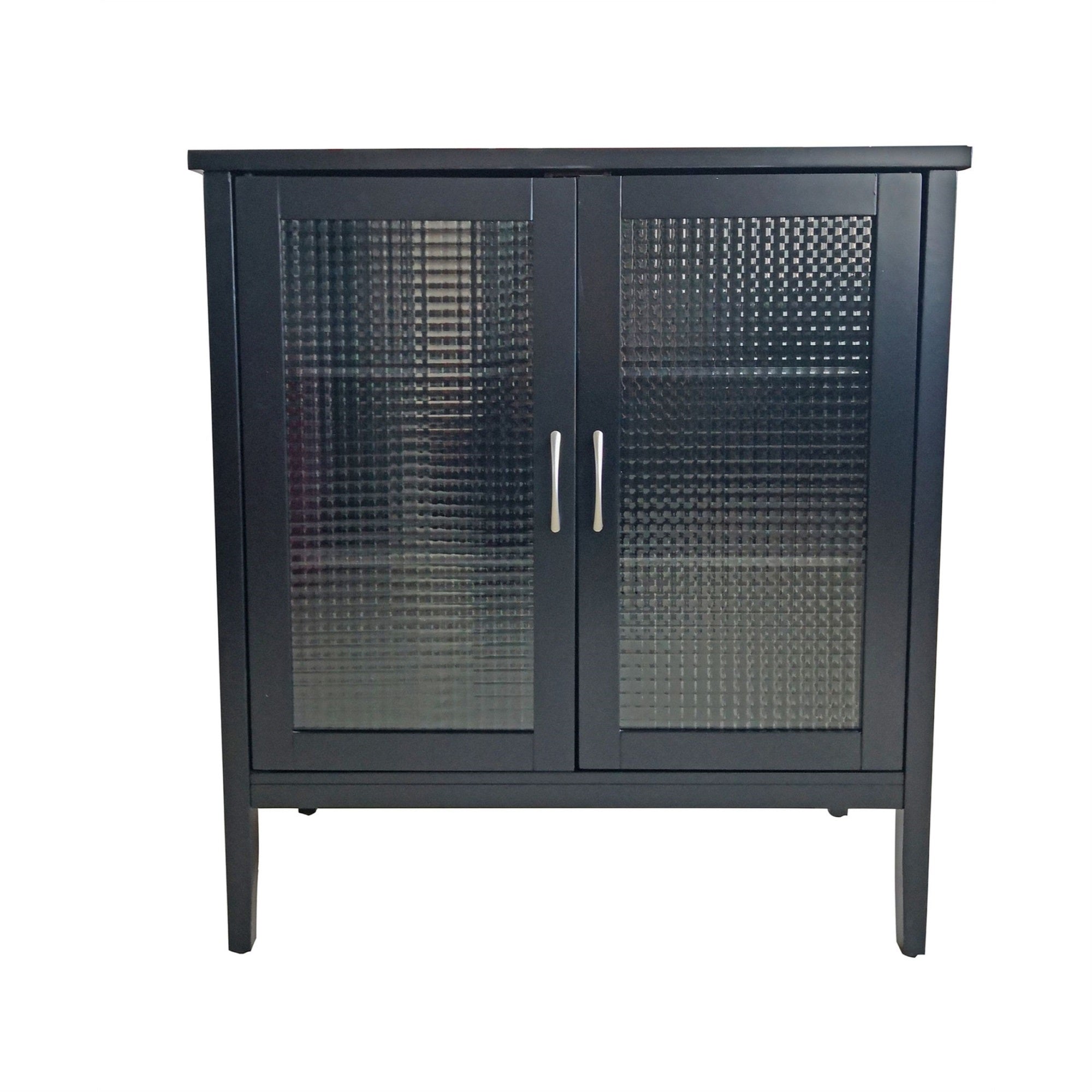 Delancey 2 Door Accent Display Storage Cabinet With Adjustable Shelves, Black Wood & Frosted Glass, Contemporary