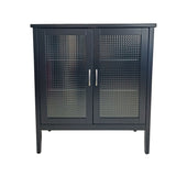 Delancey 2 Door Accent Display Storage Cabinet With Adjustable Shelves, Black Wood & Frosted Glass, Contemporary