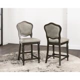 Sunset Trading Vegas Upholstered Barstools With Backs | Counter Height Dining Chairs | Distressed Gray Wood | Nailheads | Set Of