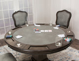 Sunset Trading 5 Piece 48 Round Vegas Dining And Poker Table Set | Reversible Game Top | Gray Wood | Caster Chairs With Nailhe