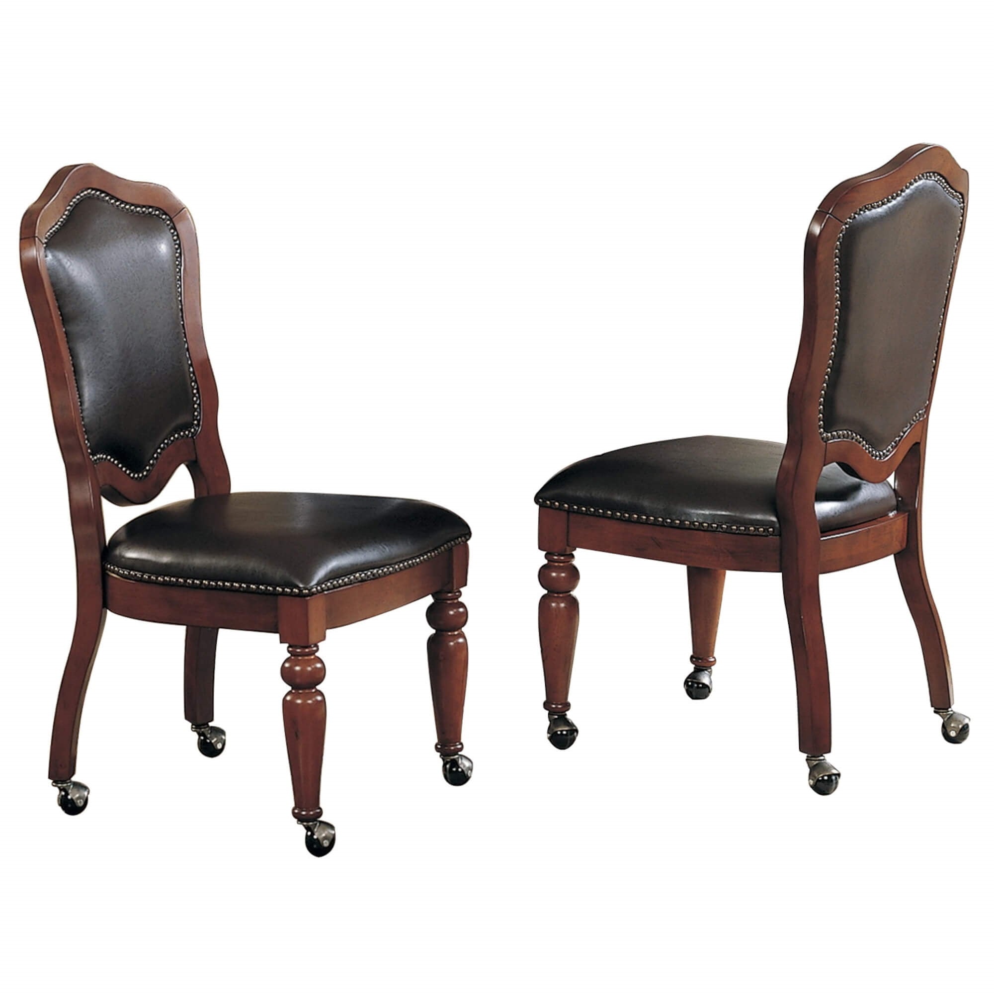 Sunset Trading Bellagio Gaming And Dining Chair | Distressed Brown Cherry Wood | Nailheads | Casters |Set Of 2