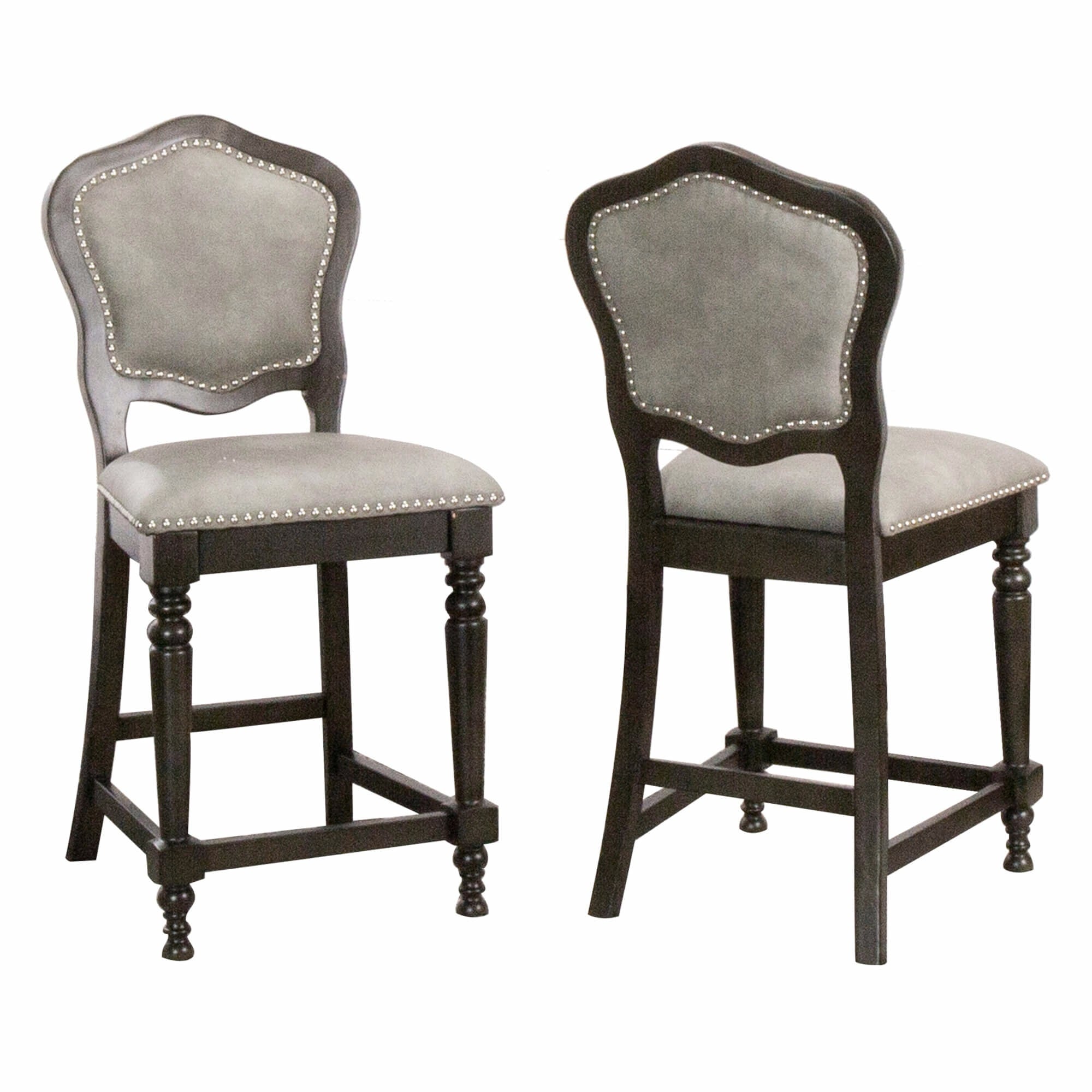 Sunset Trading Vegas Upholstered Barstools With Backs | Counter Height Dining Chairs | Distressed Gray Wood | Nailheads | Set Of