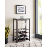 Trier 4 Tier Wine Rack Stand With Storage Shelves & Wine Glass Holders, Pewter Metal & Tempered Glass Top, Transitional