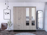 Tuhome Bolton 160 Armoire, Six Shelves, Two Double Door Cabinets, Two Mirrors, Metal Hardware, Two Drawers, Rod- Black+Light Gre