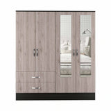 Tuhome Bolton 160 Armoire, Six Shelves, Two Double Door Cabinets, Two Mirrors, Metal Hardware, Two Drawers, Rod- Black+Light Gre