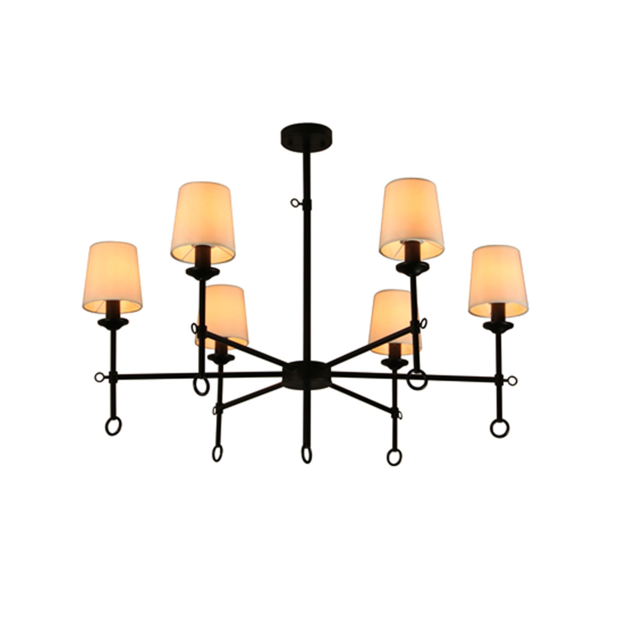 Angya 6-Shade Chandelier Light | Bamboo Lampshades And Matte Black Steel Supports | Fixed 19 Center Rod | Dining Room, Foyer, En