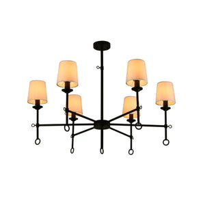 Angya 6-Shade Chandelier Light | Bamboo Lampshades And Matte Black Steel Supports | Fixed 19 Center Rod | Dining Room, Foyer, En