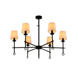 Angya 6-Shade Chandelier Light | Bamboo Lampshades And Matte Black Steel Supports | Fixed 19 Center Rod | Dining Room, Foyer, En