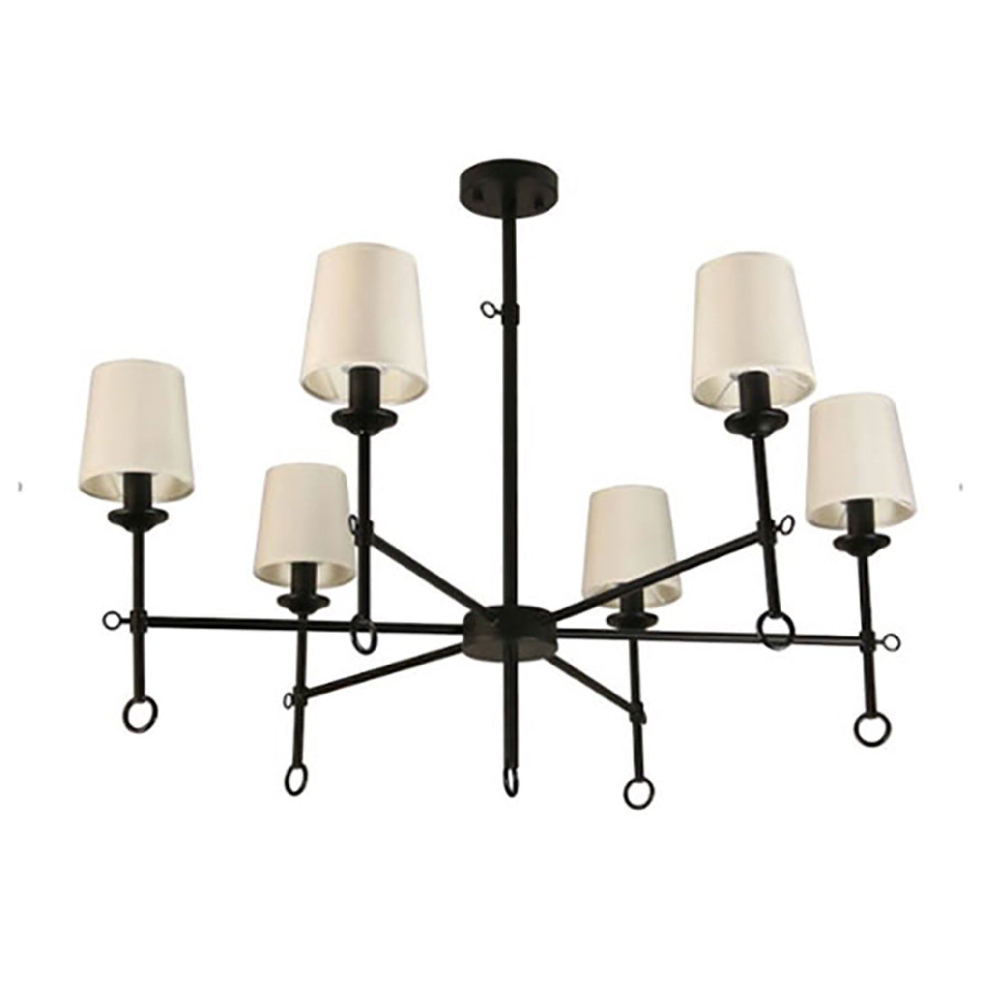 Angya 6-Shade Chandelier Light | Bamboo Lampshades And Matte Black Steel Supports | Fixed 19 Center Rod | Dining Room, Foyer, En