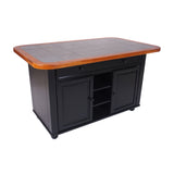 Sunset Trading Antique Black Kitchen Island | Cherry Trim And Gray Tile Top