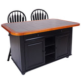Sunset Trading 3 Piece Antique Black Kitchen Island Set | Gray Tile Top