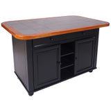 Sunset Trading Antique Black Kitchen Island | Cherry Trim And Gray Tile Top