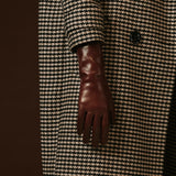 Camilla (brown) - Italian long leather winter gloves with luxurious cashmere lining