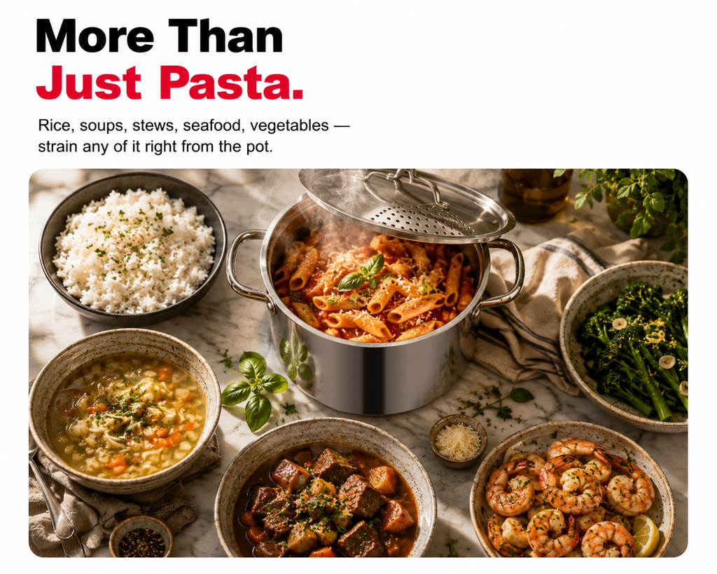 Stainless Steel Pasta Pot with Strainer Lid (5.5 Qt)
