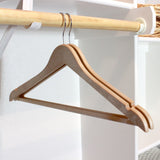 Bowed Suit Hangers with Pant Bar & Shoulder Notch, Natural Wood-Look Finish