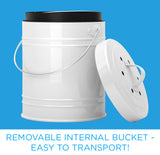 Cooler Kitchen Compost Bin 3L with EZ-No Lock Lid, Plastic Liner & Charcoal Filters-Sturdy Construction & Odor-Free Seal w/Dishwasher Safe Bucket