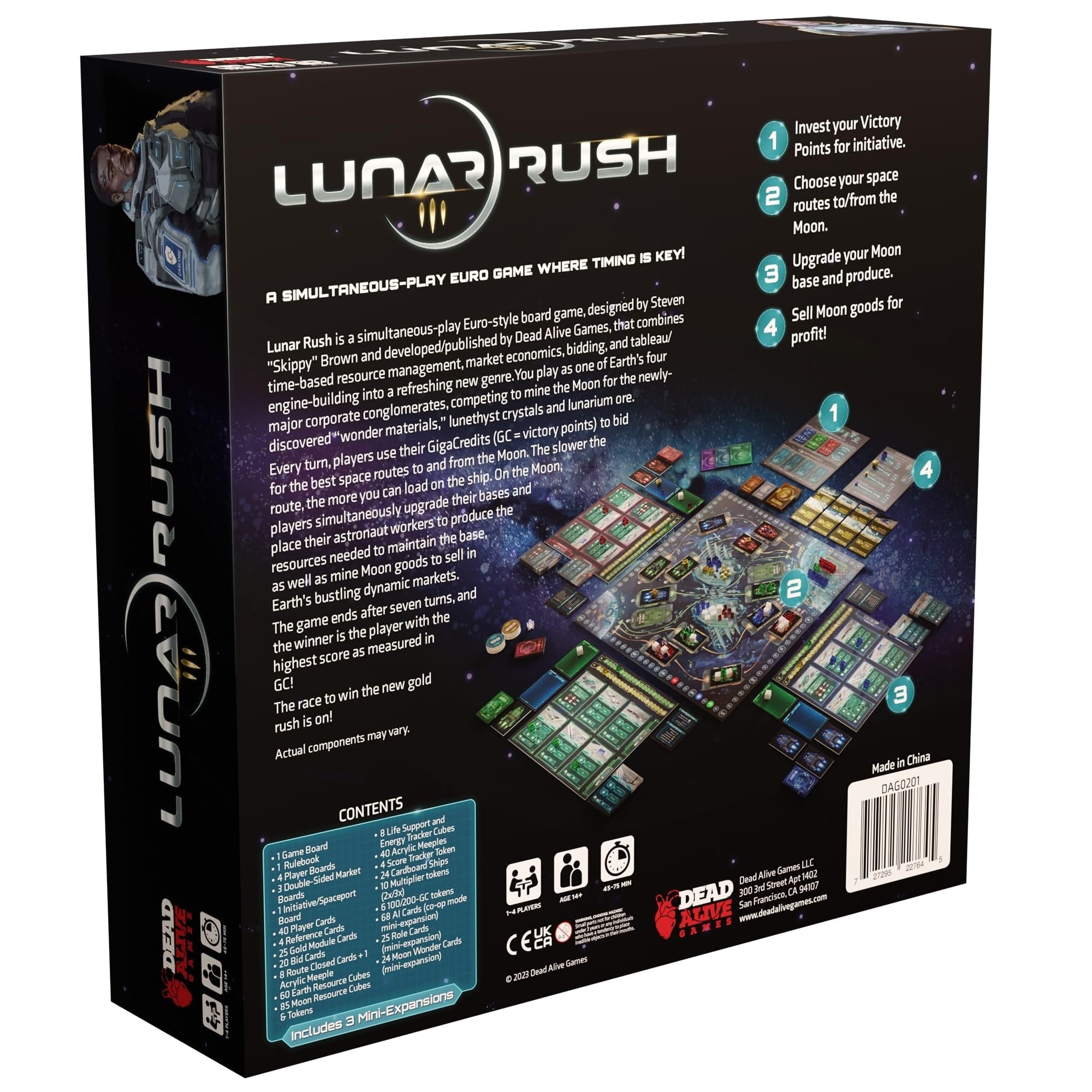 Dead Alive Games: Lunar Rush - Standard Edition - Euro-Style Board Game, Moon & Space, Resource Management, Worker Placement, Ag