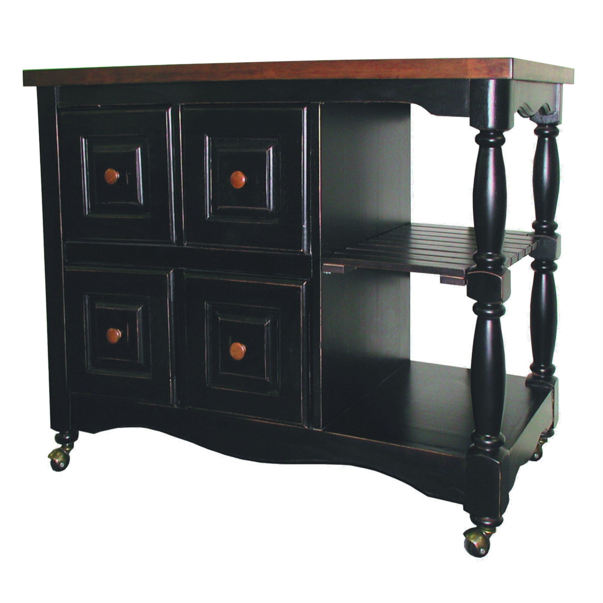Sunset Trading Regal Kitchen Cart | Antique Black With Cherry Accents
