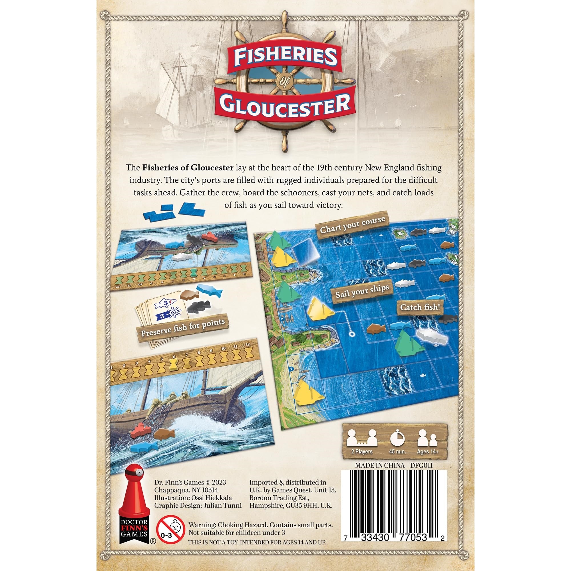 Doctor Finn'S Games: Fisheries Of Gloucester - 19Th Century New England Fishing Strategy Board Game, Ages 14+, 2 Players, 30 Min