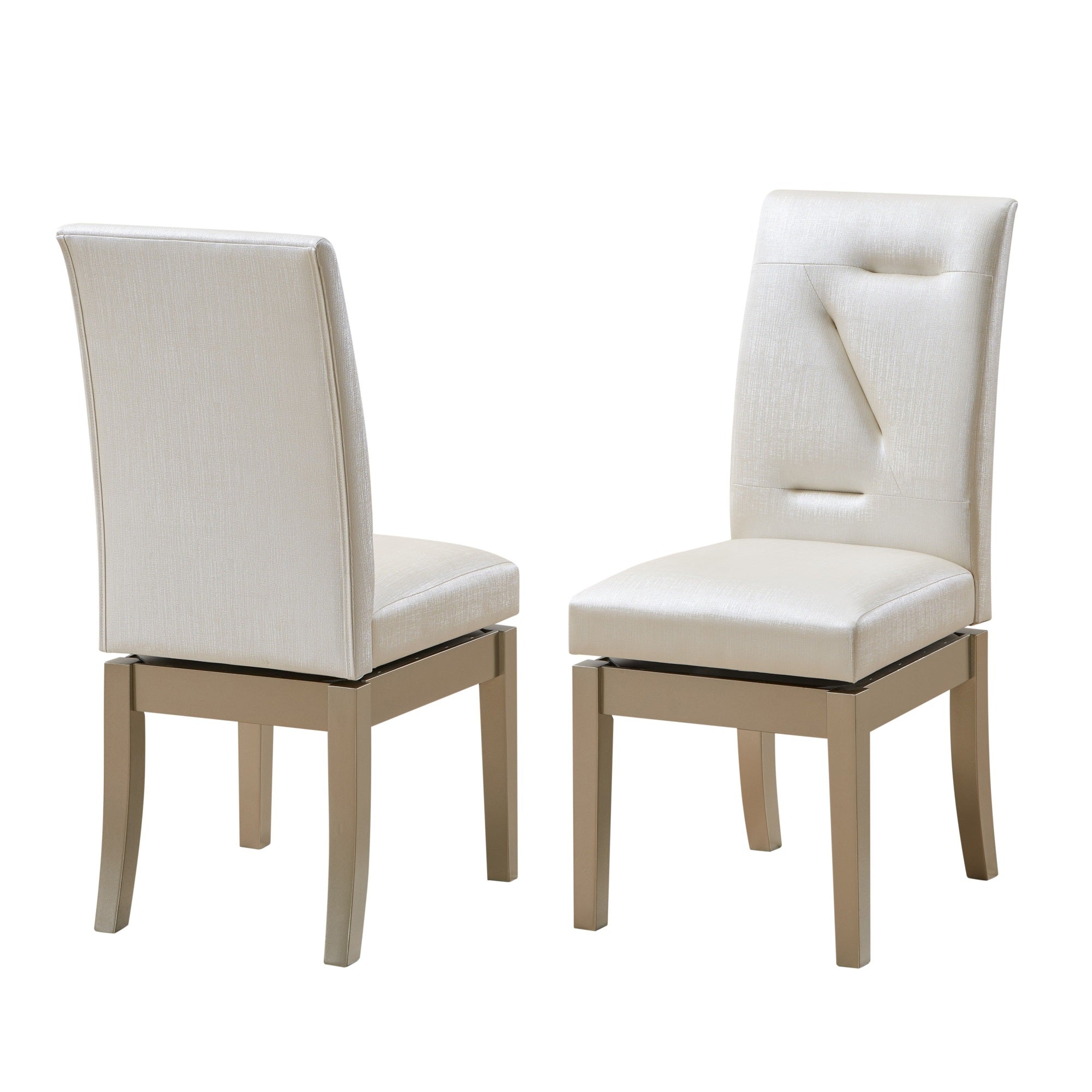 Legault Upholstered Swivel Dining Side Chairs, White Vinyl & Gold Wood (Set Of 2)