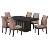 Riley 7 Piece Modern Pedestal Dining Set, Cappuccino Wood & Dark Brown Fabric (Table & 6 Upholstered Parsons Chairs)
