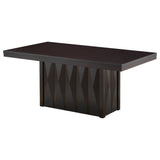 Riley 7 Piece Modern Pedestal Dining Set, Cappuccino Wood & Gray Fabric (Table & 6 Upholstered Parsons Chairs)