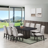 Riley 9 Piece Modern Pedestal Dining Set, Cappuccino Wood & Silver Fabric (Table & 8 Upholstered Parsons Chairs)