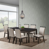 Danby 7 Piece Dining Set, Gray Fabric & Cappuccino Wood (Table & 6 Upholstered Chairs)