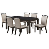 Danby 7 Piece Dining Set, Gray Fabric & Cappuccino Wood (Table & 6 Upholstered Chairs)