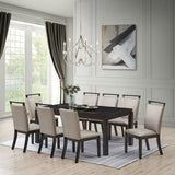 Danby 9 Piece Dining Set, Gray Fabric & Cappuccino Wood (Table & 8 Upholstered Chairs)