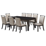 Danby 9 Piece Dining Set, Gray Fabric & Cappuccino Wood (Table & 8 Upholstered Chairs)