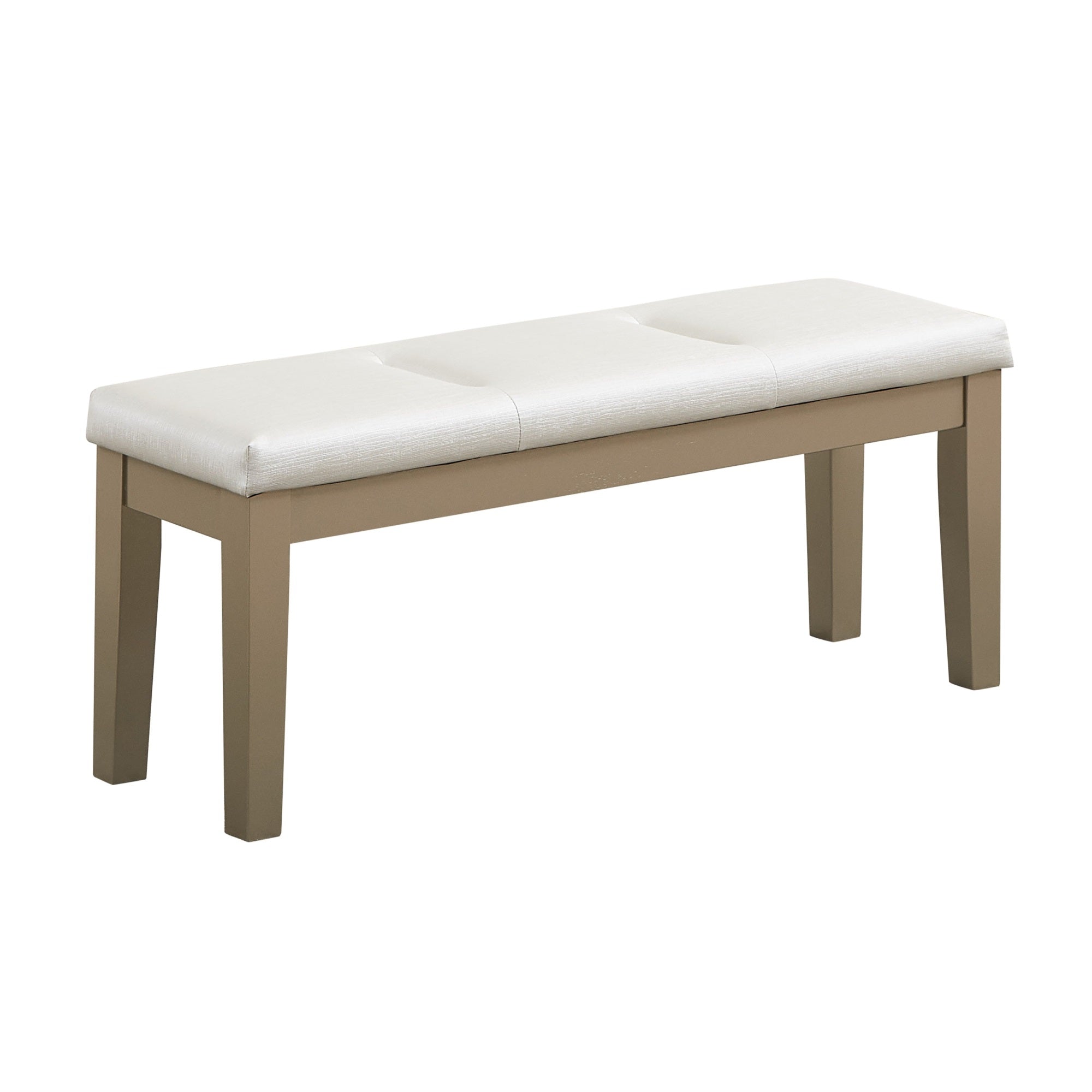 Legault Upholstered Modern Dining Bench, White Vinyl & Gold Wood