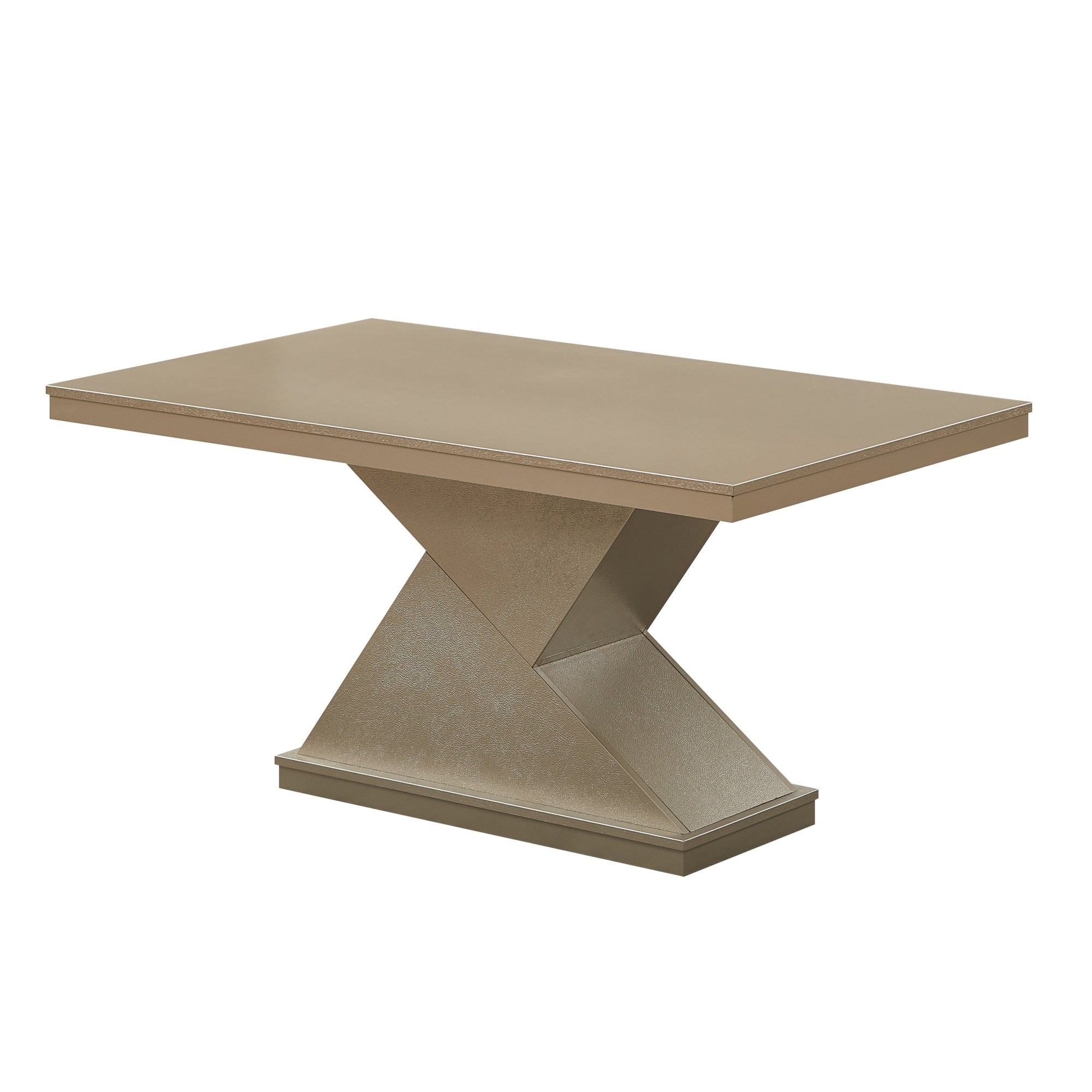 Legault 59 Rectangular Pedestal Dining Table With Embossed Pattern, Gold Wood