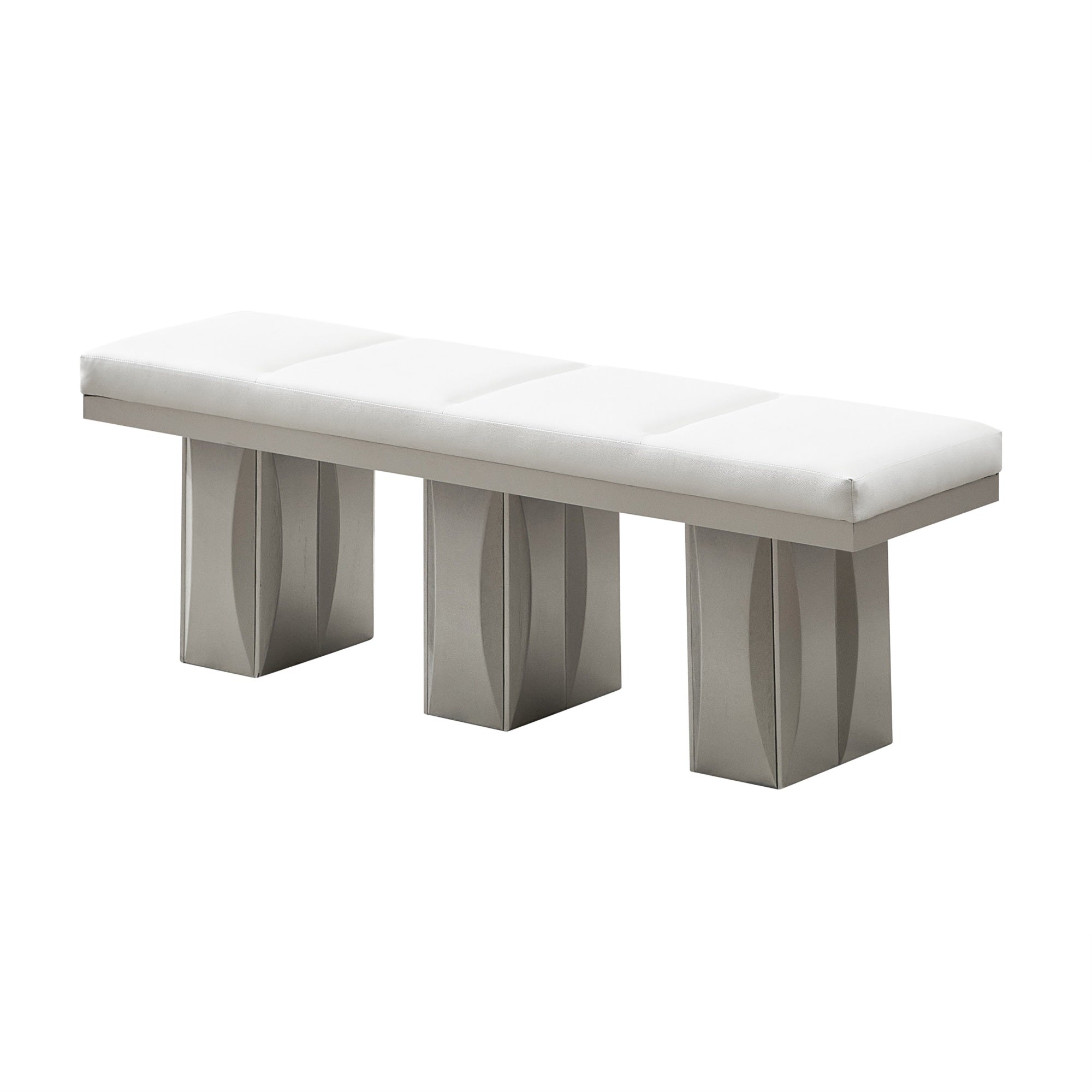Astra Modern Upholstered Dining Bench, White Vinyl & Champagne Wood