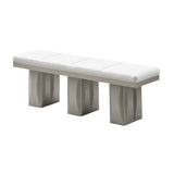 Astra Modern Upholstered Dining Bench, White Vinyl & Champagne Wood