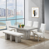 Astra 6 Piece Pedestal Dining Set, Champagne Wood & White Vinyl (Table, 4 Chairs, Bench)