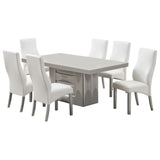 Astra 7 Piece Pedestal Dining Set, Champagne Wood & White Vinyl (Table, 6 Chairs)