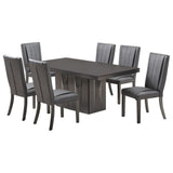 Voight 7 Piece Pedestal Dining Set, Gray Wood & Vinyl (Table, 6 Chairs)
