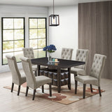 Huxley 7 Piece Contemporary Dining Set, Black Wood & Light Gray Fabric (Table, 6 Chairs)