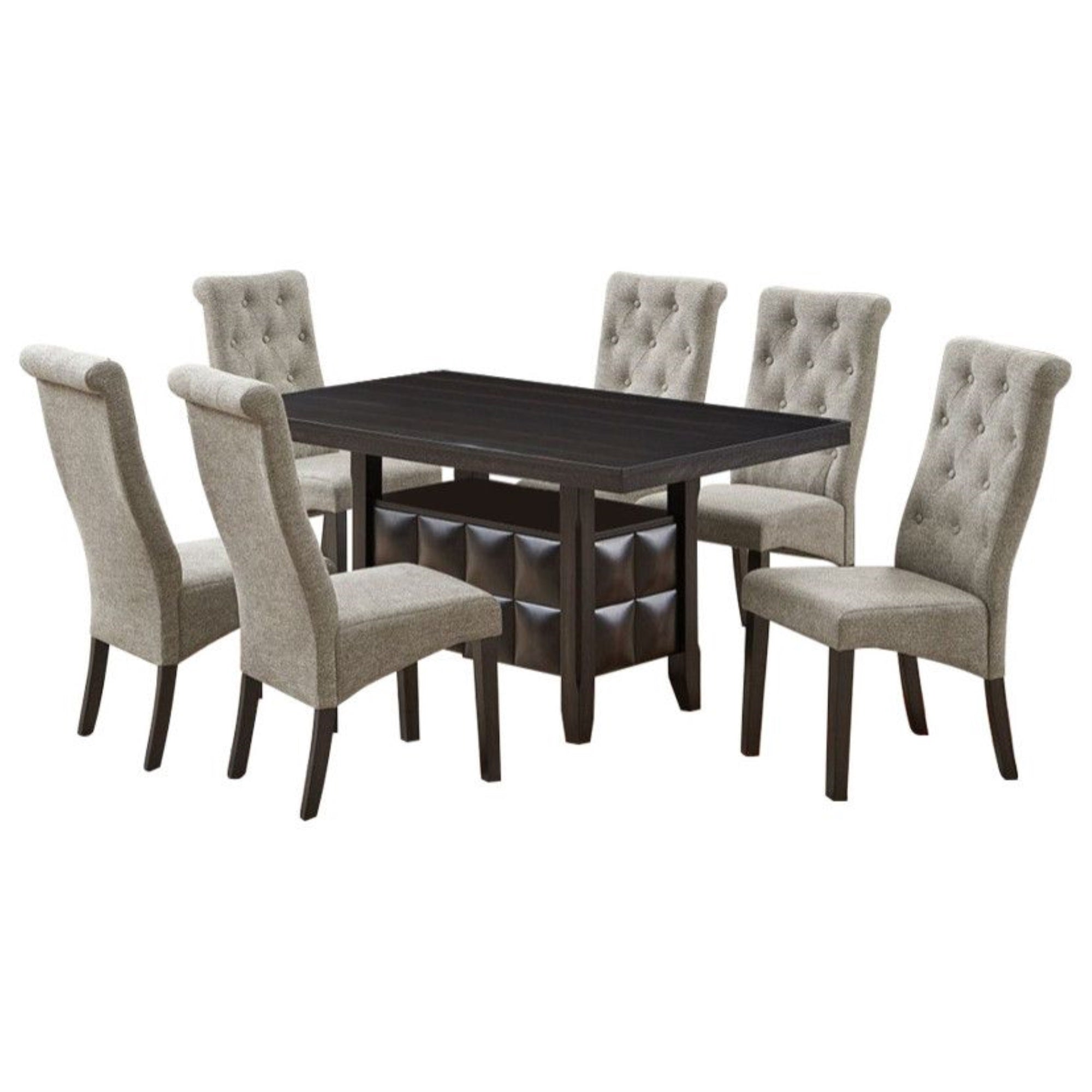 Huxley 7 Piece Contemporary Dining Set, Black Wood & Light Gray Fabric (Table, 6 Chairs)