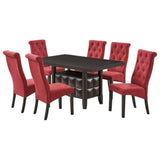 Huxley 7 Piece Contemporary Dining Set, Black Wood & Red Fabric (Table, 6 Chairs)