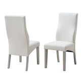 Astra Upholstered Dining Side Chairs, White Vinyl & Champagne Wood (Set Of 2)