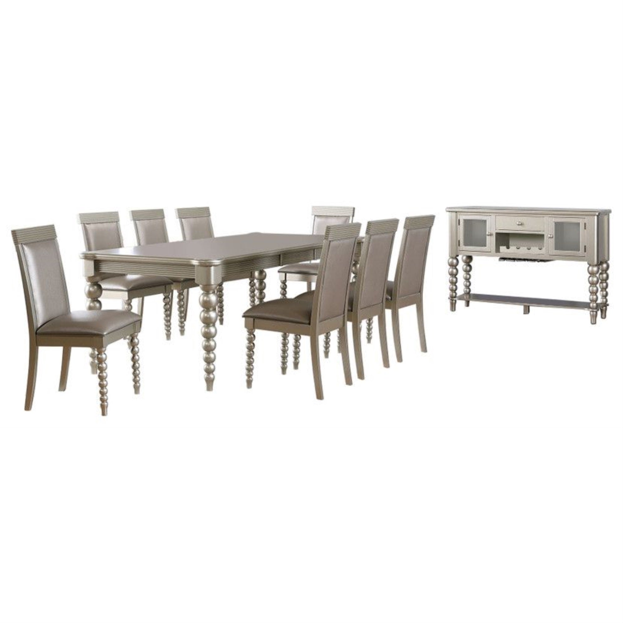 Zaria Champagne Wood 10 Piece Extendable Dining Set (Table, 8 Chairs, Server)