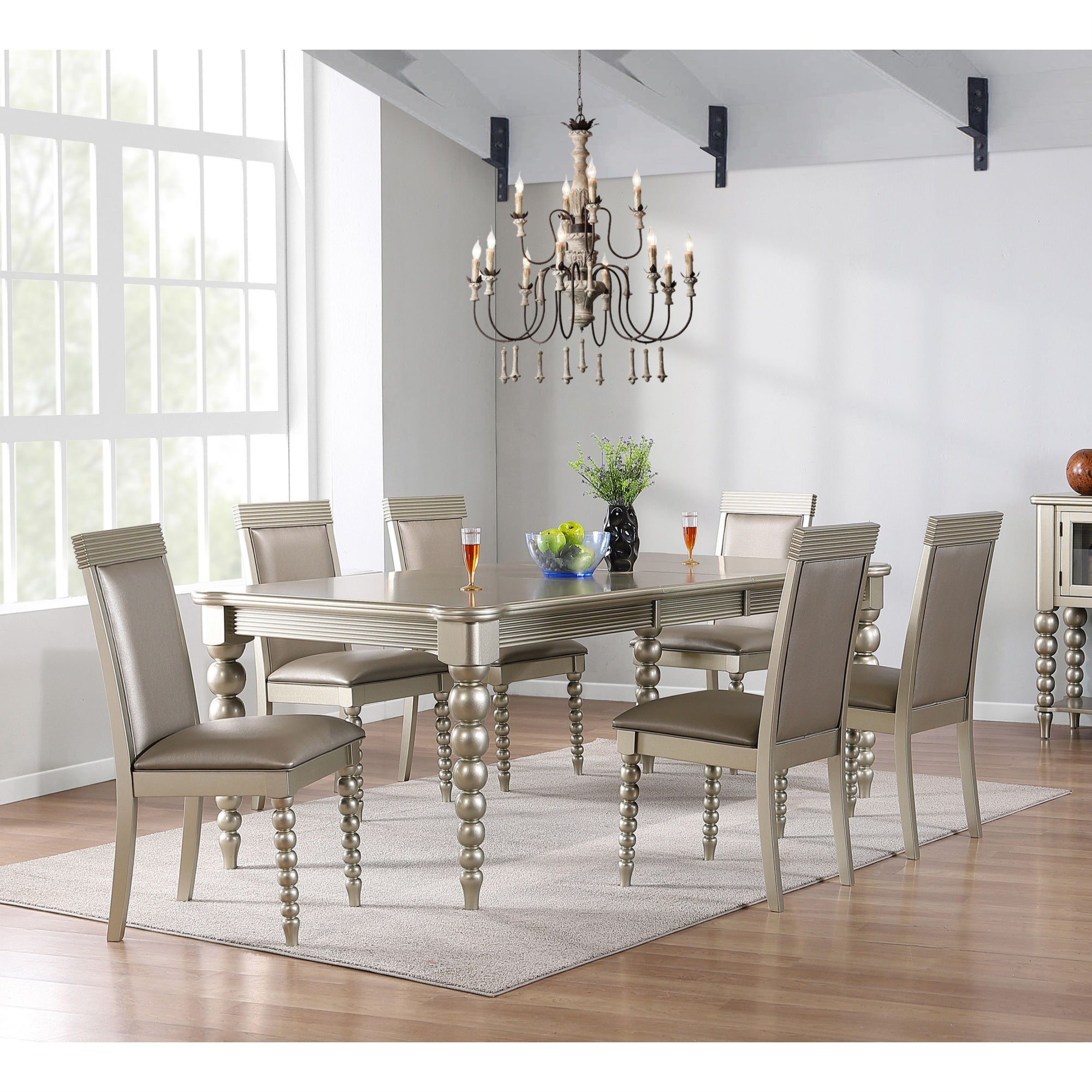 Zaria Champagne Wood 7 Piece Extendable Dining Set (Table, 6 Chairs)