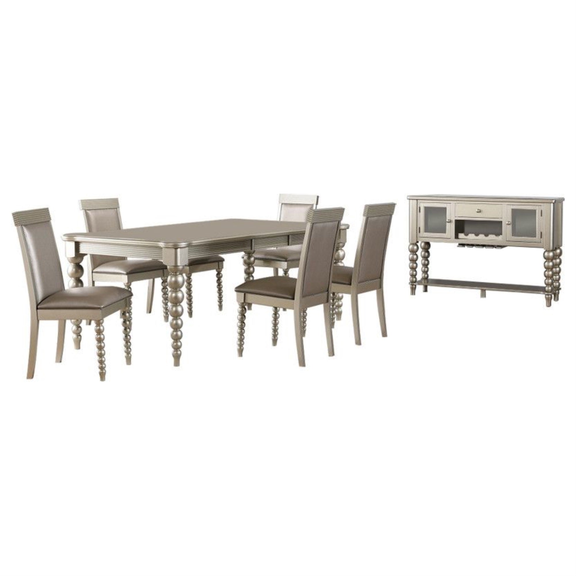 Zaria Champagne Wood 8 Piece Extendable Dining Set (Table, 6 Chairs, Server)