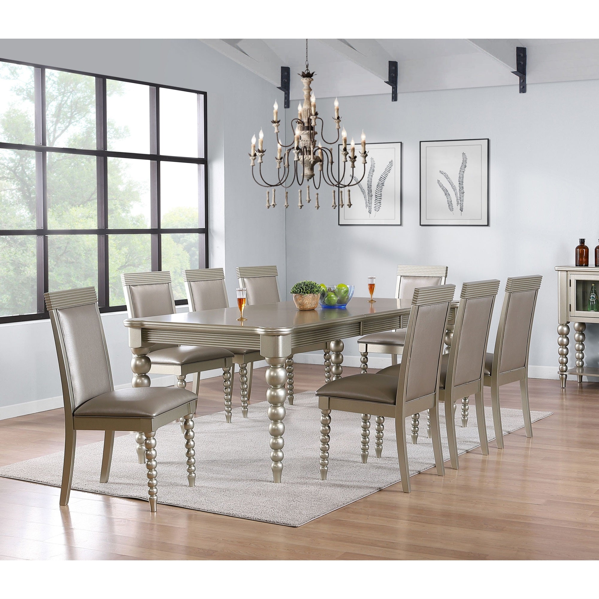 Zaria Champagne Wood 9 Piece Extendable Dining Set (Table, 8 Chairs)