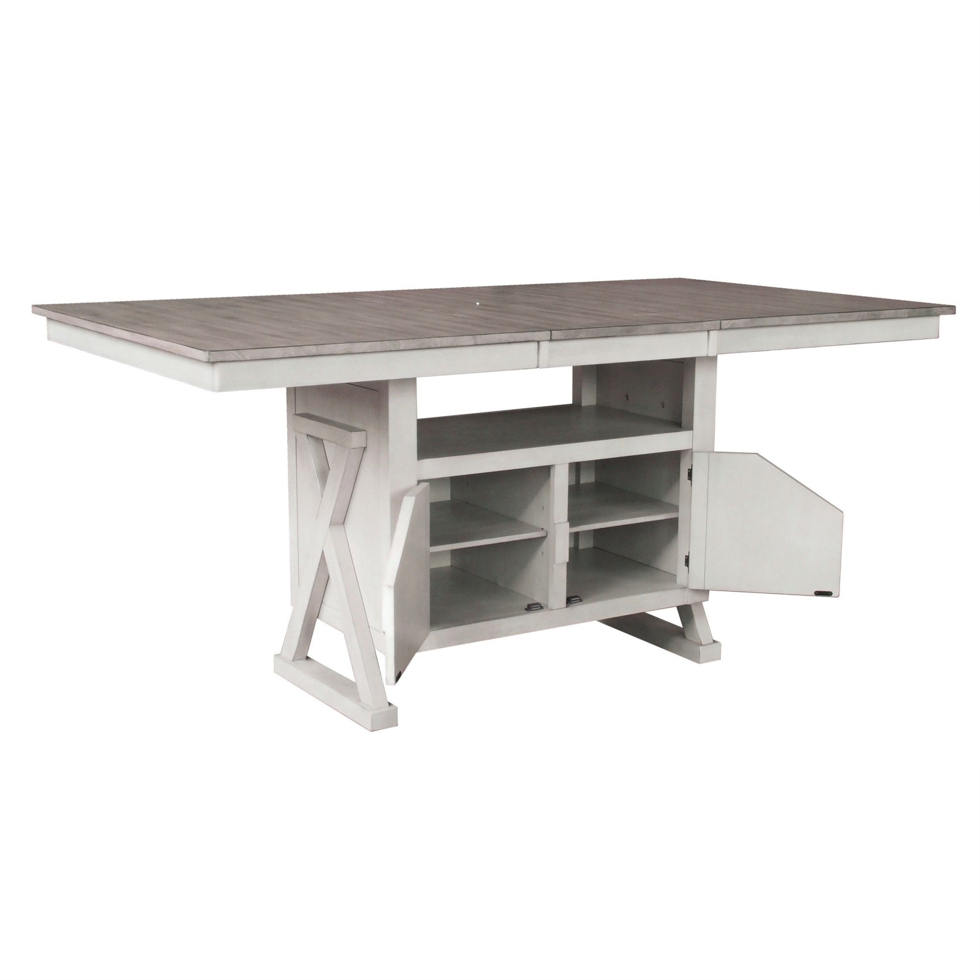 Figaro Counter Height Extendable Storage Dining Table, Wash Gray Wood