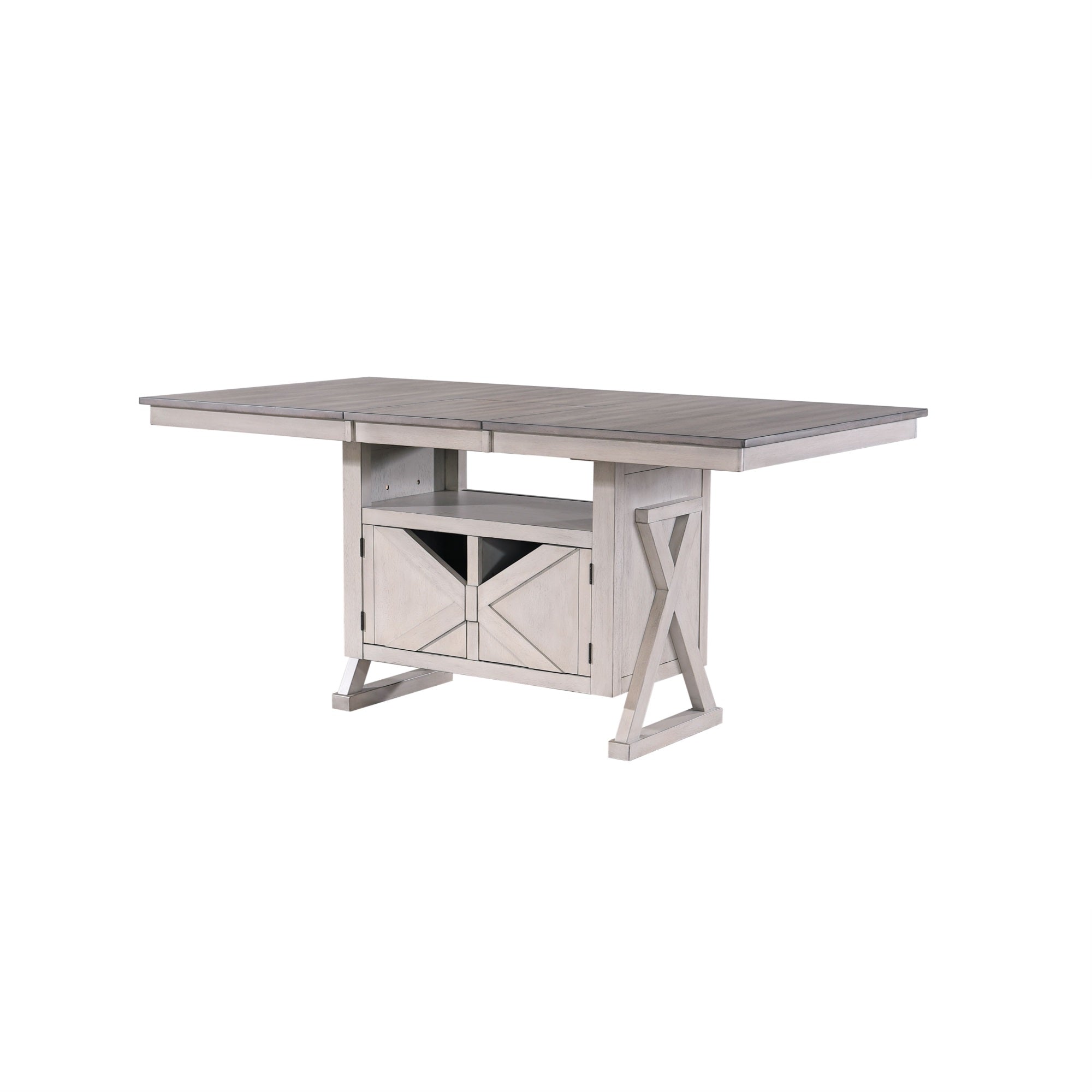 Figaro Counter Height Extendable Storage Dining Table, Wash Gray Wood