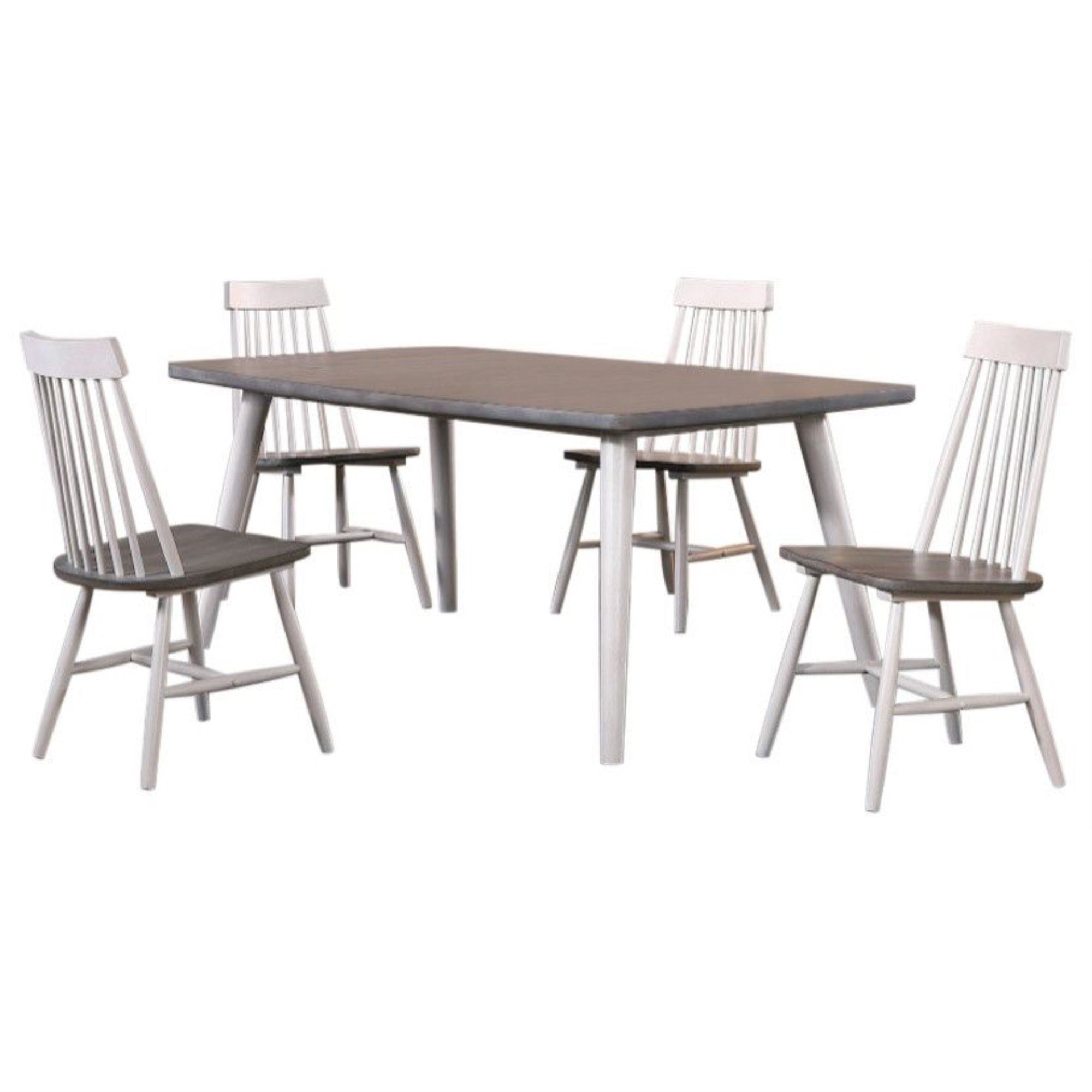 Cusick 5 Piece Farmhouse Dining Set, White & Gray Wood, (Table & Four Windsor Chairs)